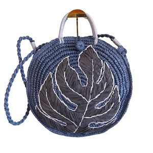 Tommy Bahamas  Women's Pirro Circle Straw Weaved Tote Basket Blue & White Bag